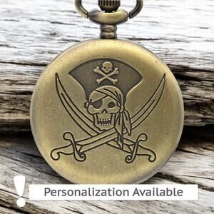 Pirate Pocket Watch – Vintage Look Nautical Skull Crossbones Buccaneers Ship